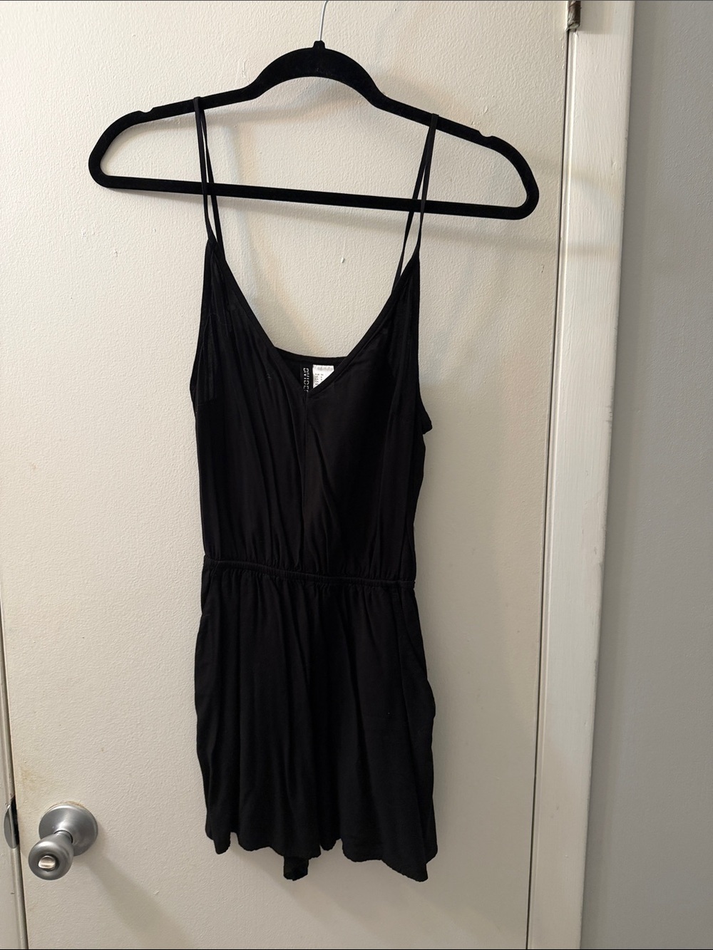 Black Spaghetti Strap Romper with pockets